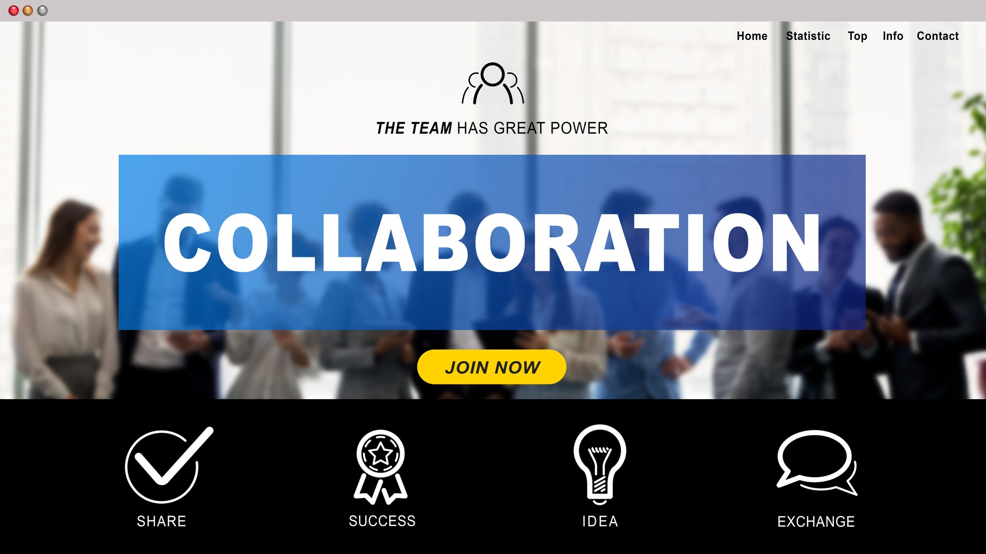 Collaboration website page over business team meeting